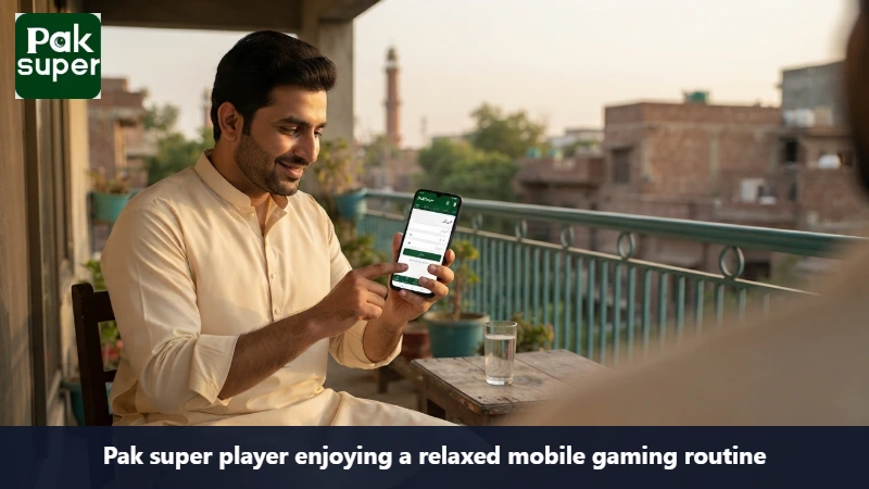 Pak super player enjoying a relaxed mobile gaming routine